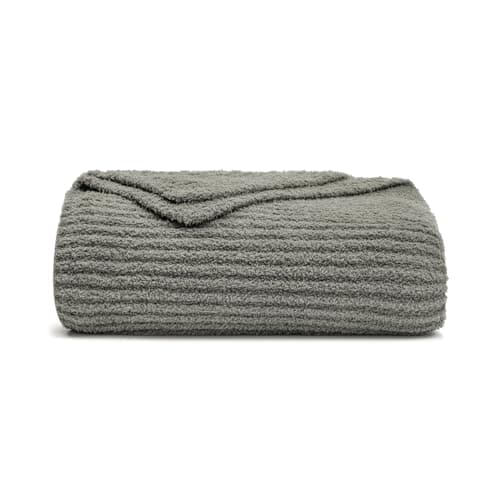 bearberry Soft Rib Knit Blanket Thin Warm & Breathable - Snuggly Minky Throw for Everyday Use, Travel, Chair | All-Season Machine Washable for Couches, Gifts, Family (Grey, 50”x60”)