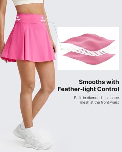 G4Free Golf Skorts for Women Summer Tennis Skirt with Shorts High Waisted Workout Skirts with Pockets Athletic Pickleball(Rose Pink,M) - Thumbnail 3