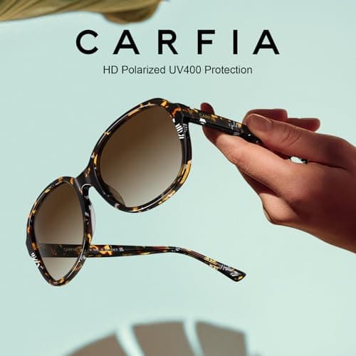 CARFIA Acetate Oversized Square Polarized Sunglasses for Women UV Protection Retro Trendy Big Shades Brown - Thumbnail 2
