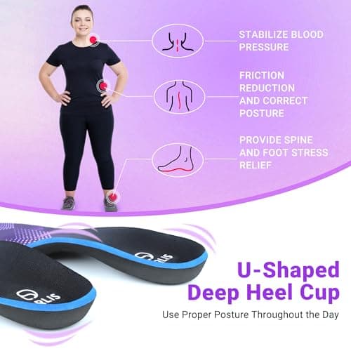 Heavy Duty Support Pain Relief Insoles, 220+ lbs Plantar Fasciitis High Arch Support Inserts, Flat Feet, Heel Pain, Work Boots Insoles for Men & Women, Shock Absorb in Every Step Purple (M 10-10.5) - Thumbnail 6