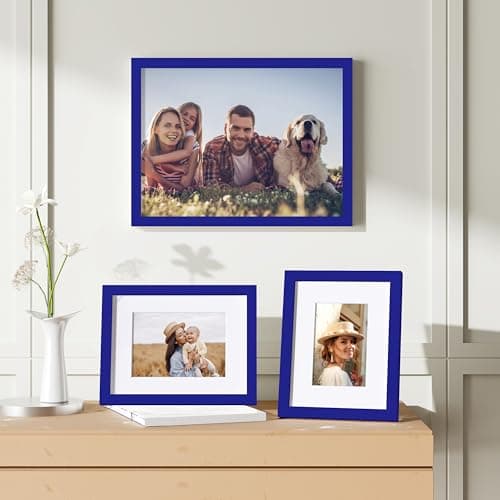decorUhome 12x16 Picture Frame Set of 10, Display Photos 8.5x11 with Mat or 12x16 Unmatted for Picture Frames Collage Wall Decor, Royal Blue - Thumbnail 6