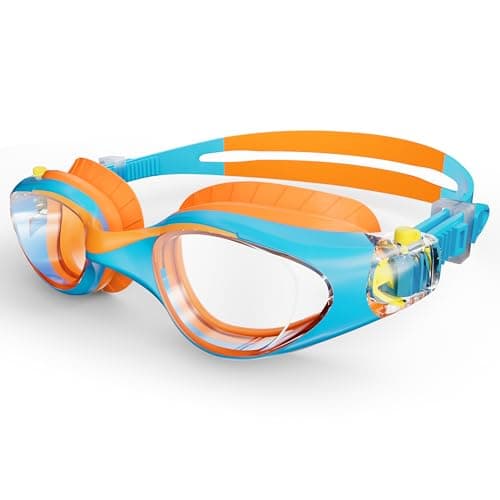 HIGAHY Swim Goggles for Kids 6-14, Anti-Fog UV Protection Clear Swimming Goggles, Leakproof Pool Swim Goggles for Boys Girls (Blueorange - Clear Lens) - Image 1
