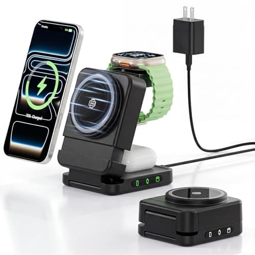 Wireless Charger 3 in 1, Foldable Charging Station for Apple Samsung Multi Devices Charging, Magnetic Charging Stand, Portable Travel Fast 15W Charger Station for iPhone, TWS, iWatch (Black)