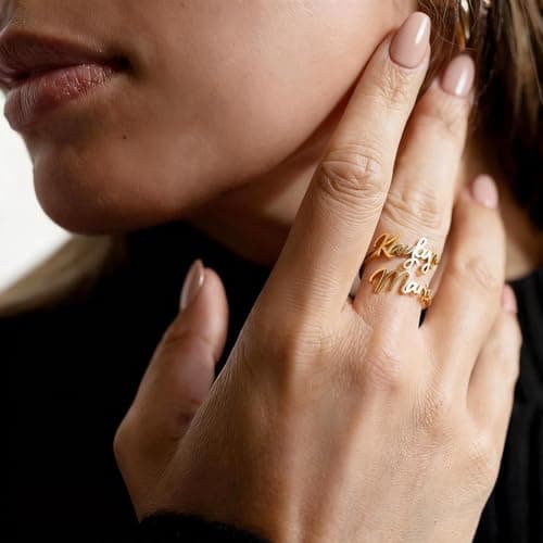 coobopet Custom Name Rings for Women Personalized 14K Gold Plated/Sterling Silver/Rose Gold Engraved Name Ring Customized Jewelry Gift Wedding Engagement Rings for Women Men Couples - Thumbnail 4