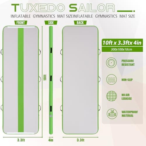 Tuxedo Sailor 10’ Inflatable Gymnastics Mat - Premium Heat Sealed Process,Tumbling Mat with Electric Pump, Repair Kit & Backpack - Multi-Scene exercise Mat Use for Gym, Yoga, Home, Outdoor - Thumbnail 2