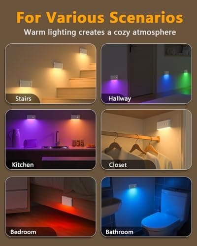 WILLED Stair Lights Indoor RGB & Warm White,Rechargeable Motion Sensor Night Light,Wireless Motion Sensor Lights Indoor for Stair,Bathroom,Hallway,Kitchen,Closet,Cabinet,Bedroom,Kids' Room - Thumbnail 2