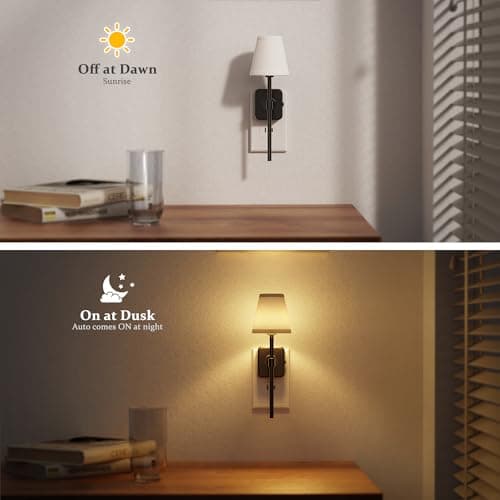 JandCase Night Lights Plug into Wall, Vintage Nightlights, Dusk to Dawn Sensor, 0-100LM Dimmable, Pleated Fabric Beige Lamp for Living Room Bedroom Hallway - Thumbnail 3