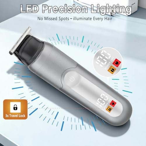 SUNNOW Electric 5-in-1 Body Hair Trimmer - Groin Trimmer for Men -Beard Trimmer for Men - Wet/Dry Shaver Groomer, Waterproof with LED Light, Gifts for Husband Father - Thumbnail 4