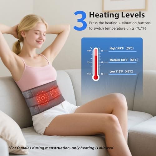 Lower Back Massager with Heat, Heating Pad for Back, Stomach Heating Pad, Waist Belt Wrap with Heat Vibration 3 Levels Adjustable, Touchscreen Control, Adjustable Size, Gifts for Parents (Grey) - Thumbnail 2
