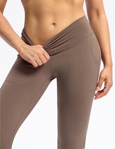 POSHDIVAH Women's Creamluxe Flare Cuffed Leggings Regular High Waisted Yoga Joggers Pants Lounge Casual Workout Sweatpants with Pockets Mocha Mousse Medium - Thumbnail 4