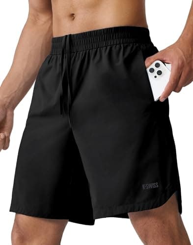K-Swiss Men's Running Athletic Shorts 8" - Quick Dry Woven Workout Shorts for Gym Tennis Active Sports, Black/Black M