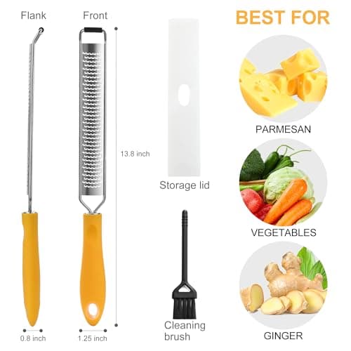 OIM Omiiomio Lemon Zester & Heavy Duty Cheese Grater & Vegetable Grater — Parmesan Cheese Lemon, Garlic, Nutmeg, Chocolate, Fruits, Vegetables, Ginger - Cheese Shredder & Stainless Steel Grater - Thumbnail 2
