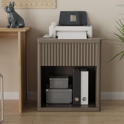 Night Stand Fluted Nightstand with Drawers for Bedroom, Modern Mid Century Bedside Table with Open Storage Shelf, Wood Night Stands End Table for Living Room Sofa Home Office Antiqued Brown Oak - Thumbnail 6