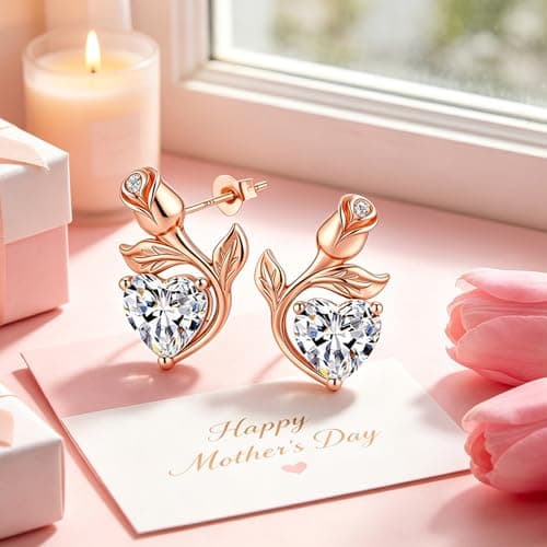 JACUPO 0.8CT Rose Heart Earrings Option of Sapphire Moissanite Stud Earrings Lab-Grown Earrings Birthstone Earrings for Women S925 Sterling Silver Post D Color VVS1 Clarity Ideal Gift for Wife Mother for Birthday Anniversary Valentine's Day Conveying I Love You Message (Apr Moissanite Rose Gold) - Thumbnail 6