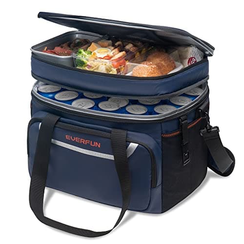 EVERFUN Large Soft Cooler Bag Insulated Cooler 48 Can Dual Compartments Collapsible Waterproof Leak-Proof for Camping Travel Beach Picnic, Navy - Thumbnail 2