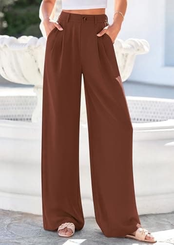 KIRUNDO Dress Pants Women 2026 Summer Polka Dot Palazzo Wide Leg Trousers Flowy Business Casual Slacks for Work with Pockets(Brown, X-Large) - Thumbnail 3