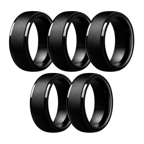 5-Pack Silicone Wedding Ring for Men – Comfort Fit Rubber Engagement Bands for Crossfit Workout Gym – Black Size 12 - Image 1
