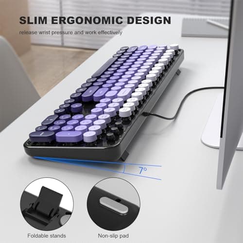 Dilter Wired Computer Keyboard, 104 Keys Full Size Typewriter Keyboards with Number Pad, USB Plug and Play Keyboard for Windows 7 8 10 11, PC, Laptop, Desktop (Black Purple) - Thumbnail 3