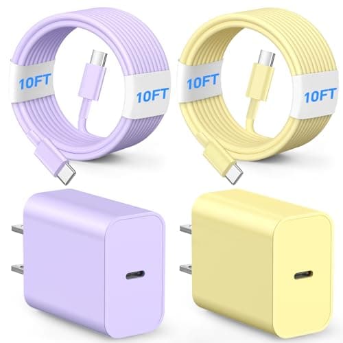 CXEVGBN Phone Chager Fast Charging, 2Pack 10FT 20W USB C Charger Block, Fast Charging Cord, Compatible with Phone17/17 Plus/16 Plus/16 Pro/16 Max/Phone 15/15 Max/Pad Pro - Purple and Yellow
