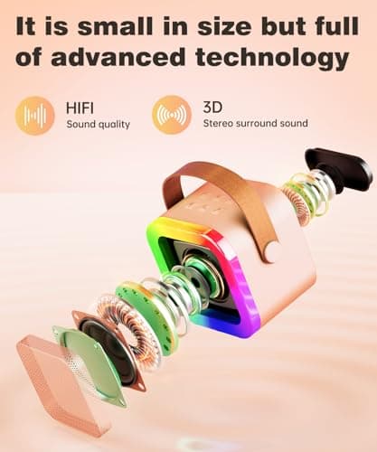 Mini Karaoke Machine Speaker for Kids Adults,Portable Bluetooth with 1-2 Wireless Microphones,Christmas Birthday Gifts Toys Girls Boys Ages 4, 5, 6,7, 8,9,10,11,12+ Years Old Toddler (Pink - 1 Mic) - Thumbnail 3