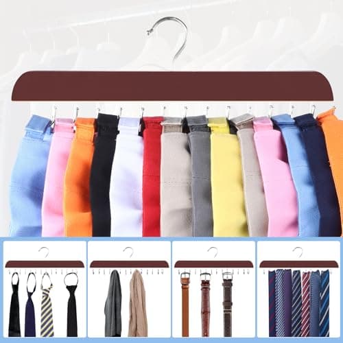 Hat Hangers for Closet, 2 Pack Hat Organizer for Baseball Caps with 14 Hooks Space Saving Hat Racks Ball Caps Hat Holder Organizer Tie Belt Hanger for Closet Storage Solution (Brown) - Thumbnail 6