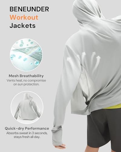 BENEUNDER Men's UPF 50+ Sun Protection Lightweight Hoodie Jacket Long Sleeve Active Sun Shirts for Outdoor Hiking Workout Black - Thumbnail 3