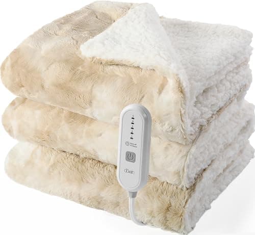 Dowin Electric Blanket Full Size,72"x84" Faux Fur Heated Blanket with Single Controller, 5 Heating Levels &10 Hrs Auto-Off,Machine Washable,Beige