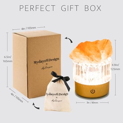 MYDAYS&DESIGN Salt Lamp Natural Pink Crystal Himalayan Salt Rocks, LED Light Dimmer with 3 Levels Cordless, Crystal Lamp Night Light Rechargeable for Room Home Decor Relaxation Ambiance - Thumbnail 2