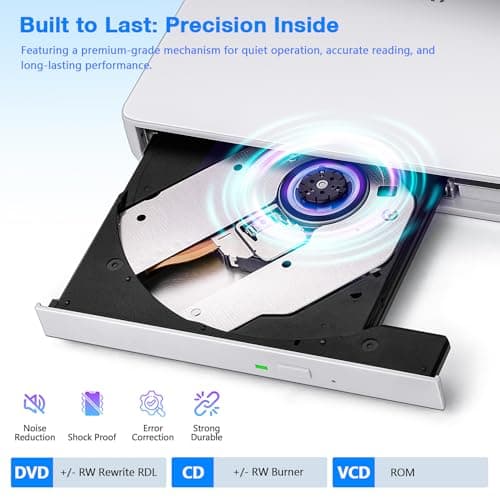 Haiway External DVD Drive, USB 3.0 Type-C CD DVD Burner, Portable +/-RW CD/DVD Optical Drive CD ROM Reader Writer Player for Laptop PC MacBook Windows 11/10/8/7 Linux Mac OS (USB 3.0 & Type-C PMWWH) - Thumbnail 2