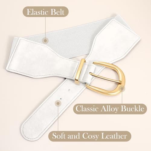 XZQTIVE Women Wide Elastic Waist Belt for Dresses Fashion Cinch Belts Stretchy Waistband with Gold Buckle, White(Fit Waist Size 34"-37") - Thumbnail 5