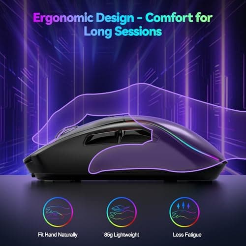 TECKNET Tri-Mode Wireless Gaming Mouse, RGB Backlit Bluetooth 5.0/2.4G/USB-C Rechargeable Ergonomic Mouse with 6 Programmable Buttons, 24000 DPI, 1000Hz Polling Rate, for PC Laptop Mac Gamer - Thumbnail 6