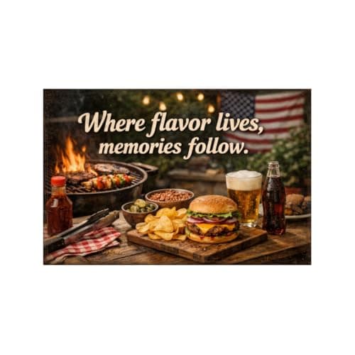 Where Flavor Lives Memories Follow Tin Sign Vintage BBQ Kitchen Wall Decor Rustic Outdoor Grilling Quote Metal Poster Retro Food Art 8x12 Inch Bar Patio Home Restaurant Wall Display