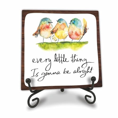 4" Bird Decor - Every Little Thing Is Gonna Be Alright - Spring Decor Watercolor Adorable Birds, Positive Quotes Wooden Plaque Desk Decor, Uplifting Gifts, Spring Decor for Home Decorations - A20 - Image 1