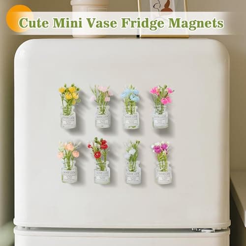 Cute Mini Vase Fridge Magnets,8PCS Funny Luminous Plant Flower Magnets for Fridge,Tiny 3D Plant Pot with Flowers Refrigerator Magnets Decor for Kitchen, Office, Locker,Gifts for Mom Women Men (Medium) - Thumbnail 4