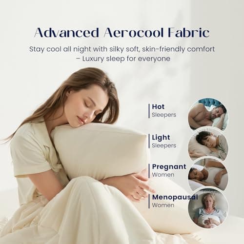 Dream Valley® Cooling Pillow Cases for Hot Sleepers, Softer Than Silk Pillowcase, King Size Set of 2, Breathable Mellow Sleep Pillow Covers for Deep Sleep, Ivory, 20''×36'' - Thumbnail 2