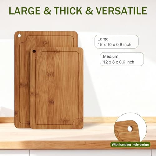 Bamboo Cutting Boards for Kitchen, Wood Cutting Board Set with Juice Grooves & Built-in Handles, Easy Storage & Clean Chopping Board for Meat, Vegetables, Fruit(2 Pcs) - Thumbnail 4