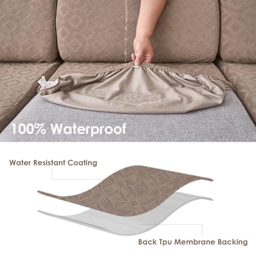Couch Cushion Covers Waterproof, Couch Covers for 3 Cushion Couch Sofa Pet Friendly, Stretch Sectional Couch Covers Non Slip, Washable, Sofa Slipcovers with Elastic Bottom (3 Seater + 1 Chaise) - Thumbnail 2