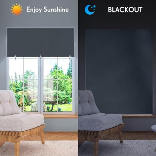 Hezbjiti 2Pack Blackout Shades for Indoor Windows, Portable Blackout Curtains No Drilling or Tools, UV Protection, Temporary Window Roller Shades for Home, Office, Bedroom, Door (36" W*72" H, Grey) - Thumbnail 6