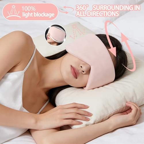 Vettres Reversible Warm & Cool Sleep Mask Wrap-Around Blackout Eye Masks for Side Sleepers Adjustable Unisex Eye Cover for Travel Office & Rest Pink - Thumbnail 2