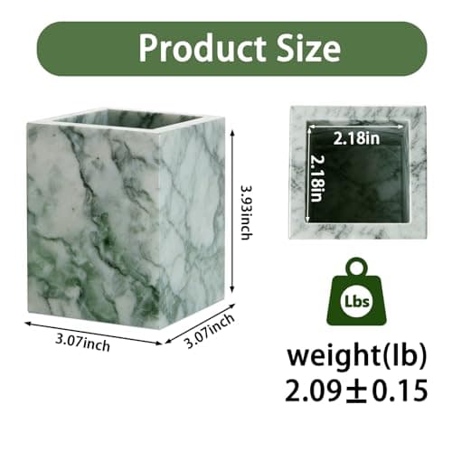 Natural Marble Toothbrush Holder: Pen Holder - Makeup Brush Holder - Marble Organizer for Vanity- Cup for Bathroom - Office & Home Countertop Organizer - Cyan Green - Thumbnail 4
