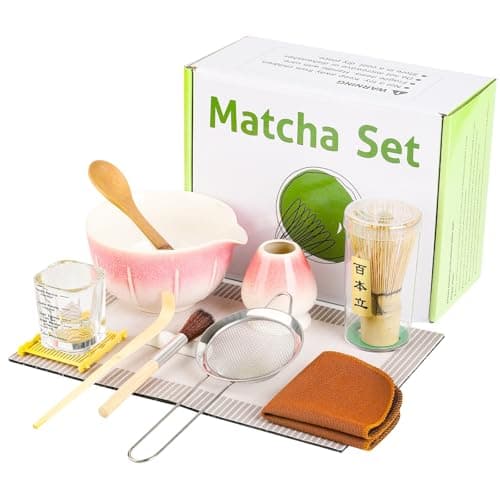 12 Pcs Matcha Whisk Set - Matcha Set Includes Ceramics Matcha Bowl and Cup, Matcha Kit for Ceremony Making Tools, Gift for Family/Friend （Gradient pink）