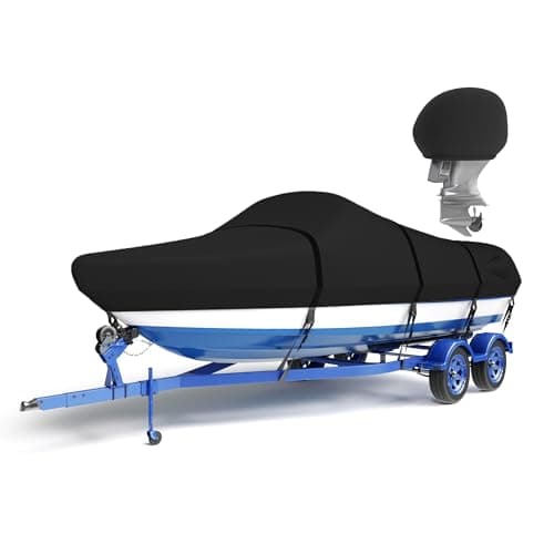 LumiCalyx Waterproof Boat Cover 16-18.5 ft,Heavy Duty Marine Grade Trailerable Boat Cover for Bass Boat,V-Hull, Runabout, Fish & Ski, All Weather Protection with Straps, Fish & Ski,Black - Image 1