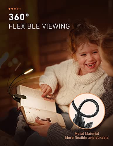 Monotremp Book Lights for Reading at Night in Bed, 80 Hours Runtime Rechargeable Reading Lights for Books in Bed, 3 Brightness Levels × 3 Color Temperatures, 1.3 oz Lightweight - Thumbnail 5