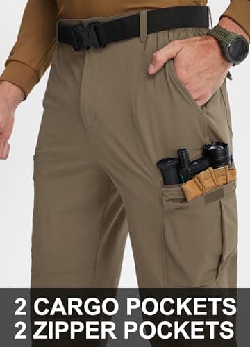 Libin Men's Hiking Pants with 8 Pockets 32" Lightweight Stretch Cargo Work Pants Quick Dry Water Resistant Travel Outdoor, Khaki, 36W x 32L - Thumbnail 4