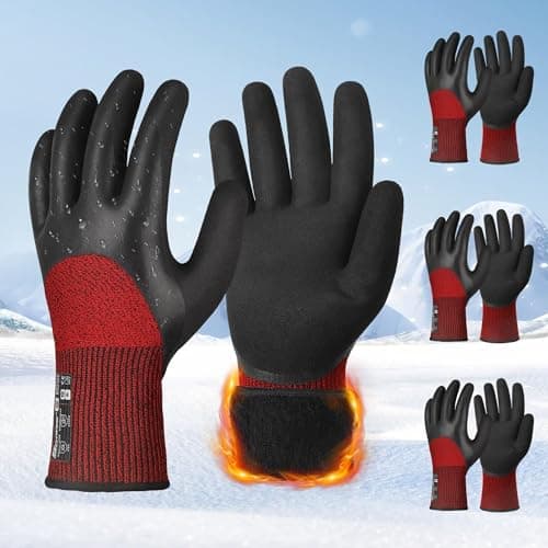 Schwer 3 Pairs Winter Work Gloves with 3/4 Double-Dipped Coating, Thermal Insulated Gloves with Grip & Abrasion Resistance, ANSI A2 Cut Resistant Warm Glove for Cold Weather, Snow, L, CR3313