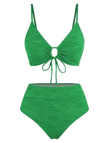 ZAFUL Women's String Bikini Sets Mid Rise Two Piece Swimming Suits V Neck Sexy Bathing Suit Trendy 2026 Swim Suits Green XL - Thumbnail 5