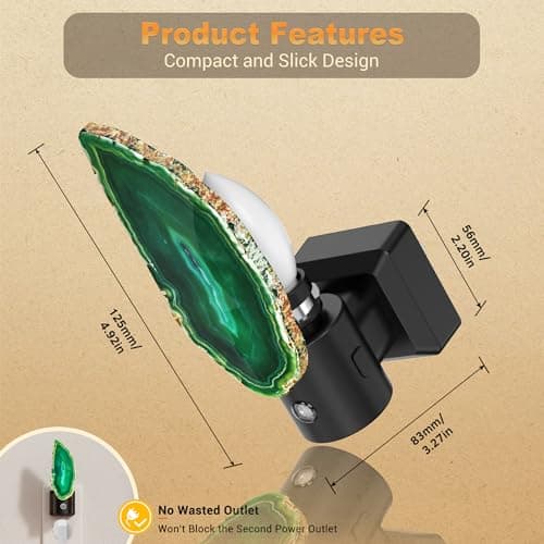 JandCase Night Lights Plug into Wall, Agate Night Light, Dimmable Night Light Aesthetic Crystal, Dusk to Dawn Sensor, Healing Stone Agate Decorative Nightlight for Home Living Room - Thumbnail 5
