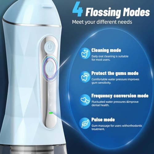 Water Dental Flosser Pick for Teeth Portable Oral Irrigator Rechargeable Travel Irrigation Cleaner 320ML Electric Flossing, IPX8 Waterproof, Waterproof Flossing Cleaning Picks for Home Travel (Blue) - Thumbnail 3