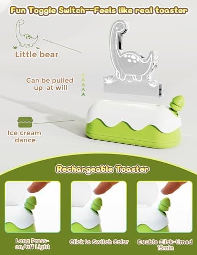 L LOHAS LED Cute Dinosaur Night Light, Kawaii Dinosaur Desk Lamp for Kids, Cute Desk Decor, USB Rechargeable, RGB, Night Light for Bedroom, Bedside, Living Room, Dining, Desk Decor, Gift - Thumbnail 5