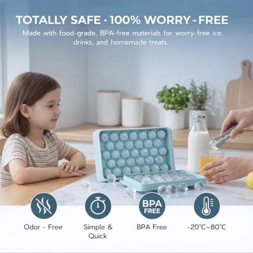 WIBIMEN Ice Cube Tray with Lid and Bin - Round Ice Trays for Freezer with Lid - Ice Cube Trays for Freezer with Ice Container (1"-2PACK Blue) - Thumbnail 4